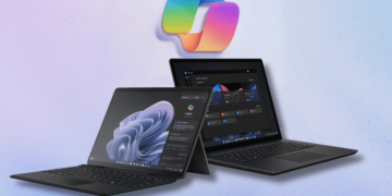 Microsoft focuses heavily on Copilot as new AI Surface products revealed. An image showcasing Microsoft's new AI Surface products, including a tablet and laptop, with the Copilot app on their screens, against a violet-hued backdrop with the Copilot logo floating above.