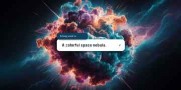 A stunning, hyper-realistic depiction of a vividly colored space nebula exploding in a symphony of colors. The nebula has swirling patterns of pink, purple, blue, and green, with explosions of bright stars scattered throughout. In the center, there's a text prompt bar displaying the phrase "A colorful space nebula," which signifies the power of an AI image generator to create such captivating and imaginative scenes. The overall ambiance of the image is otherworldly and mesmerizing, reflecting the boundless creativity of artificial intelligence.